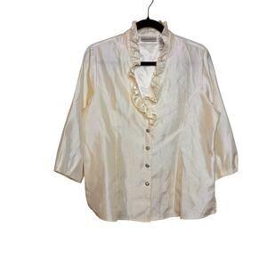 Draper’s & Damon’s Satin Cream Ruffle Top Rhinestone V-Neck Size M Glam Wedding